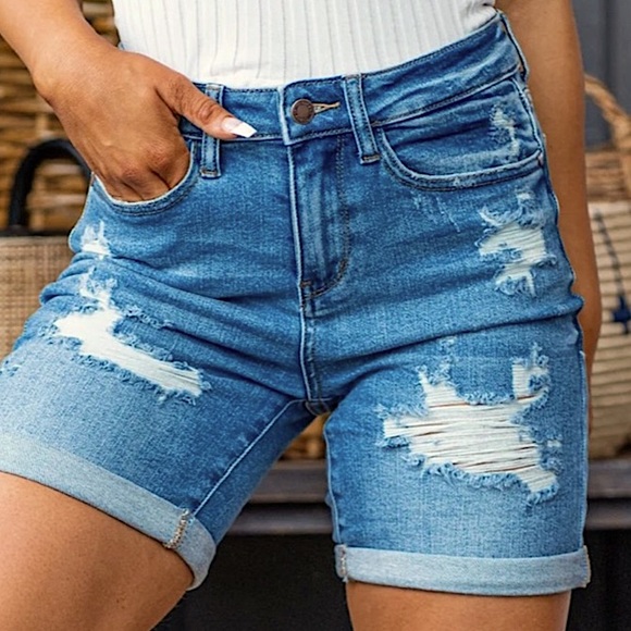 Judy Blue Pants - NWT Judy Blue Kadence High Rise Bermuda Destroyed Jean Shorts Size L Denim New